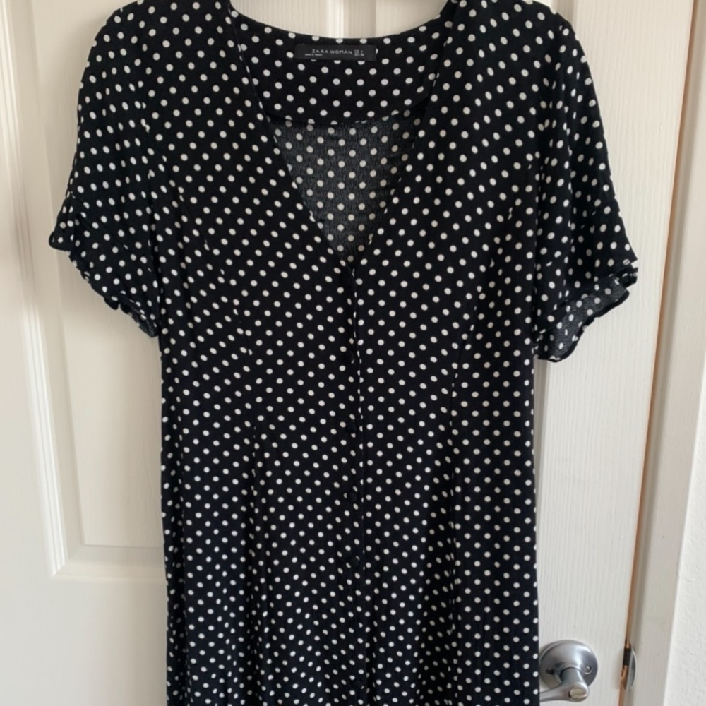 WORN ONCE: Zara black and white polka dot mini dress